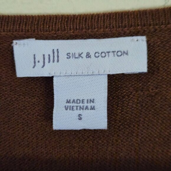 J. Jill Silk Cotton Blend Caramel Brown V Neck Classic Sweater Size S - Picture 3 of 4